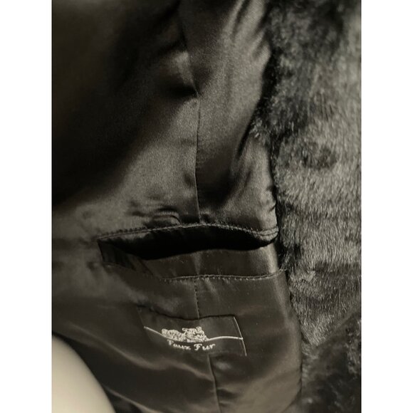 Adrienne Landau Women Front Zip Black Faux Fur Longline Coat with Pockets Size M - Picture 11 of 15